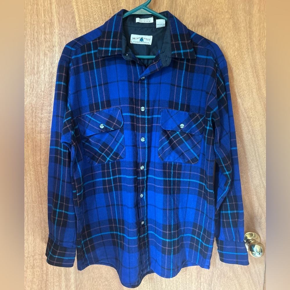 Vintage Northwest Territory Blue/Black Plaid Flannel Casual Button Down Shirt
